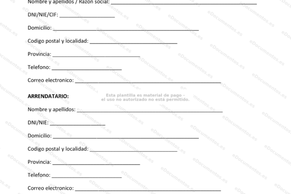 Página 1 de un contrato de alquiler de plaza de garaje, documento con texto legal y campos para firmas.