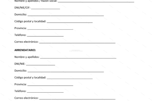 Página 1 de un contrato de alquiler de plaza de garaje, documento con texto legal y campos para firmas.