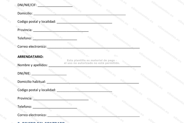 Contrato de alquiler de temporada, página 1, documento con texto legal y firmas