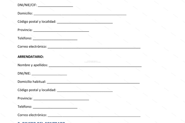 Contrato de alquiler de temporada, página 1, documento con texto legal y firmas