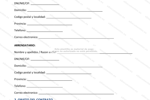 Página 1 de un contrato de alquiler de terreno agrícola