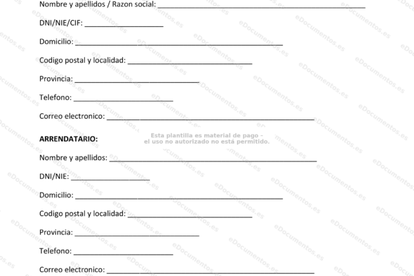 Contrato de alquiler de trastero, página 1, versión reducida