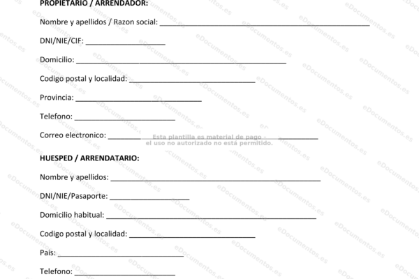 Página 1 de un contrato de alquiler vacacional, documento en formato reducido