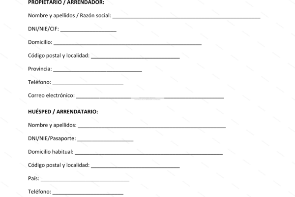 Página 1 de un contrato de alquiler vacacional, documento en formato reducido