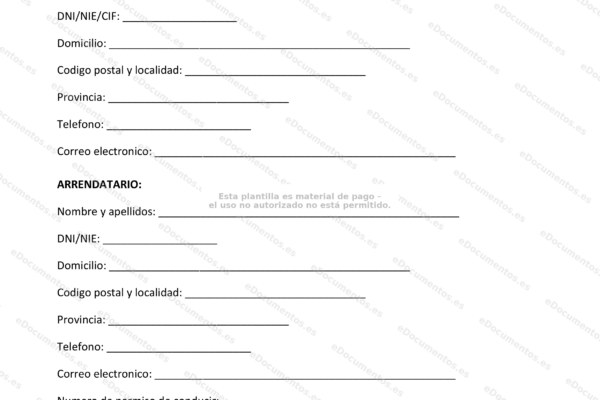 Contrato de alquiler de vehículo, página 1 (documento escaneado)