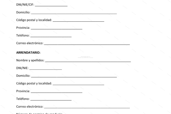 Contrato de alquiler de vehículo, página 1 (documento escaneado)