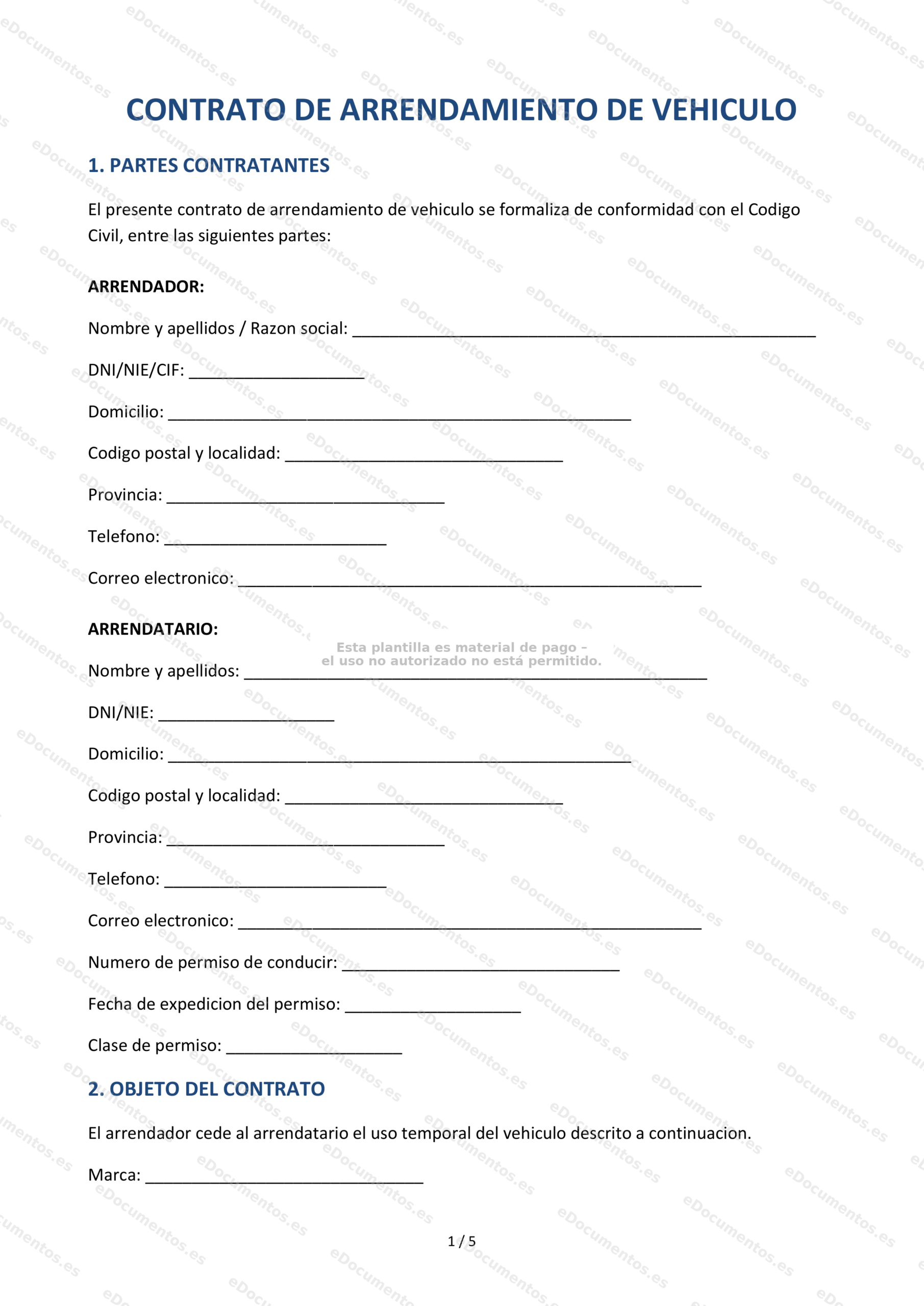 Contrato de arrendamiento de vehículo — Modelo editable