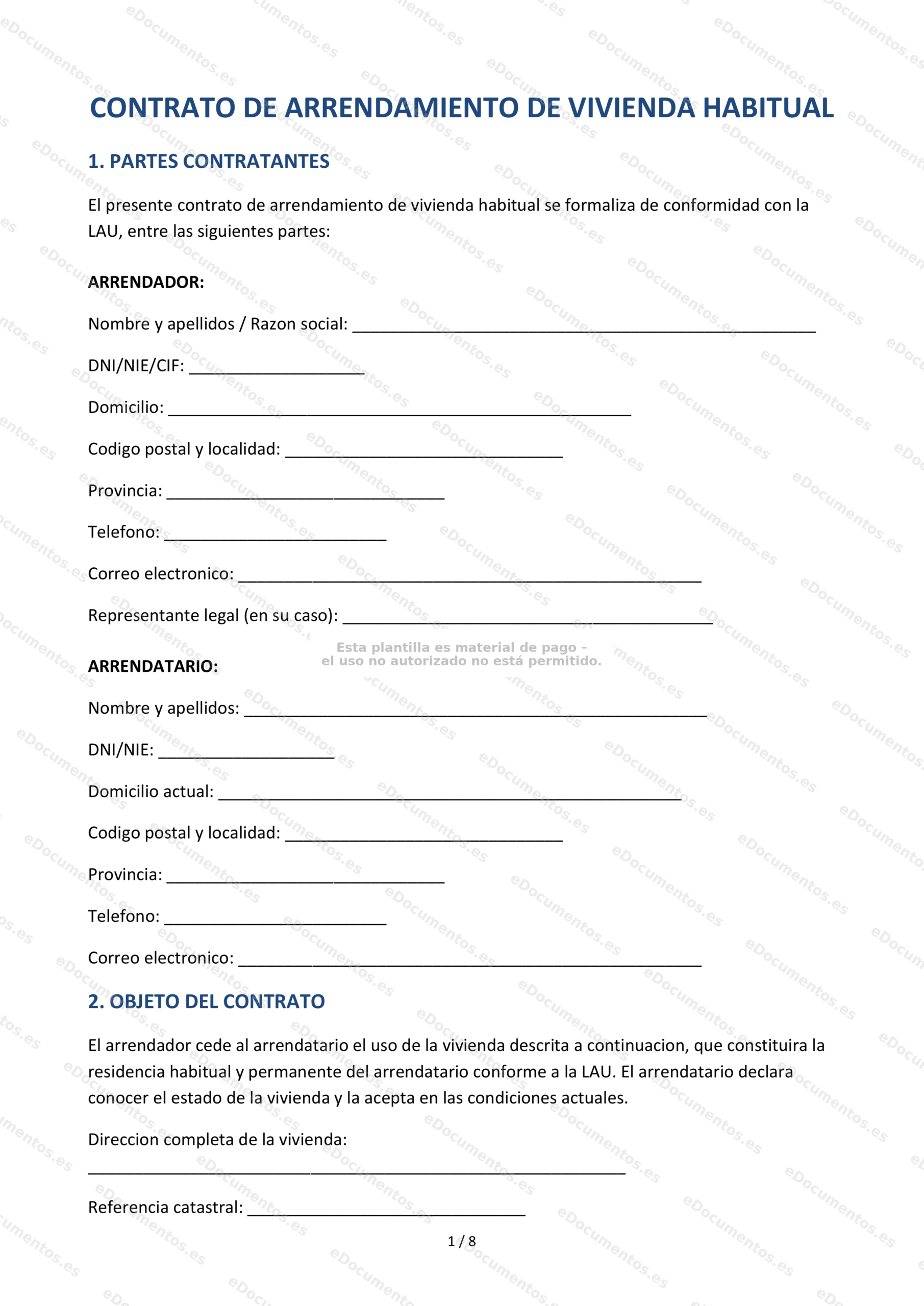 Contrato de alquiler de vivienda habitual — Plantilla Word & PDF