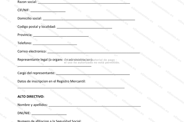 Contrato de alta dirección, primera página de un documento legal con firmas.