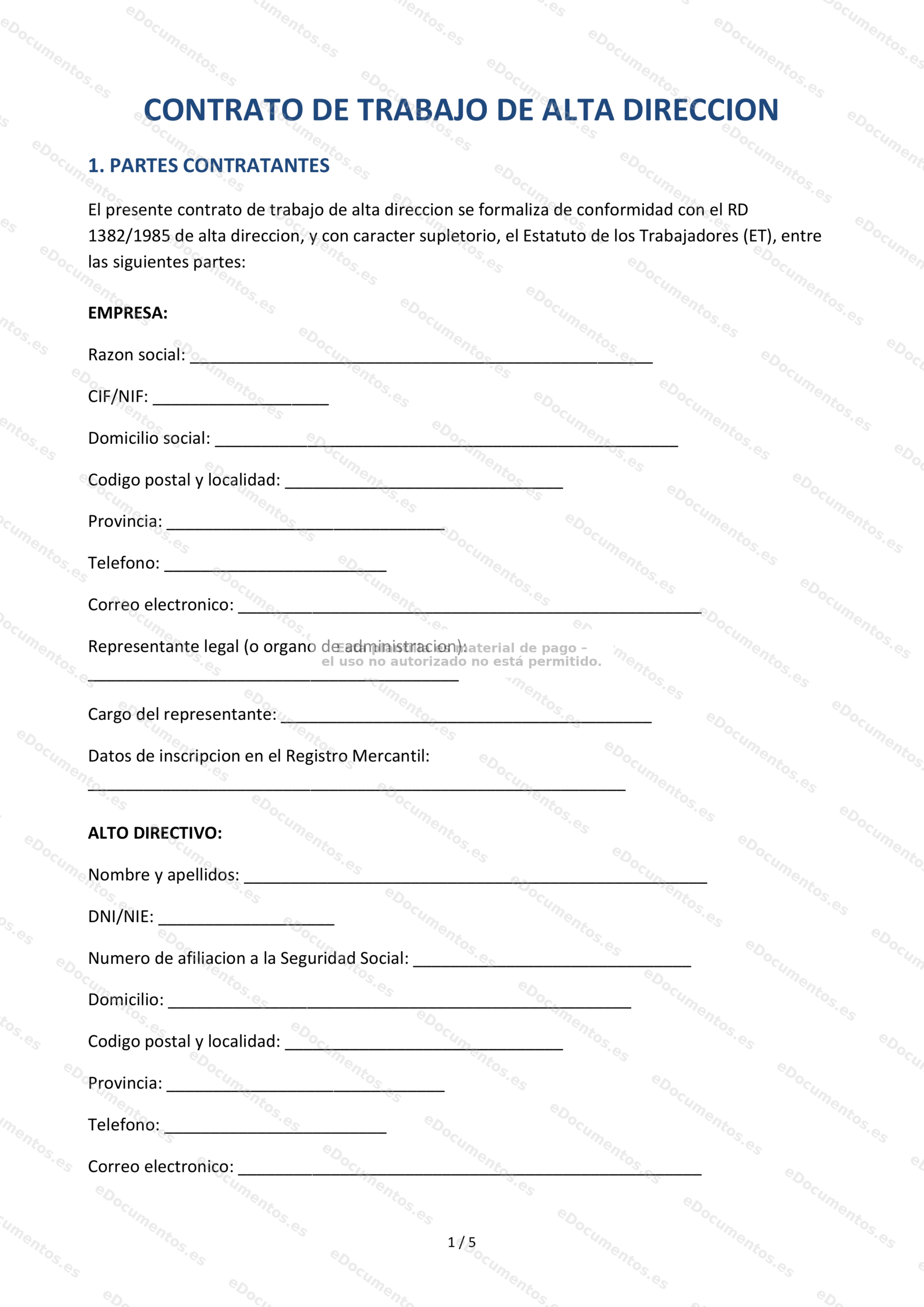 Contrato de alta dirección — Plantilla Word & PDF