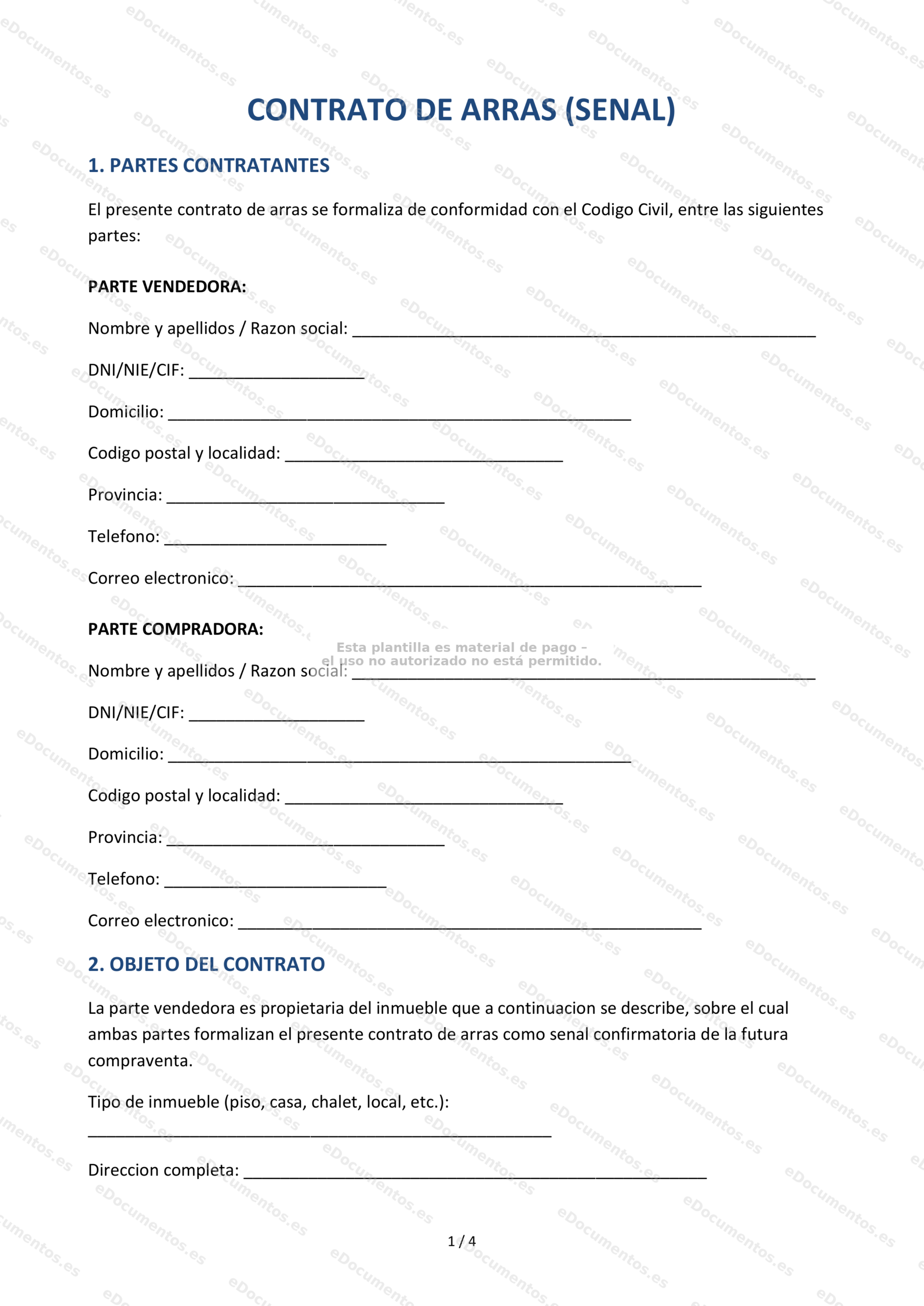 Contrato de arras confirmatorias (señal) — Modelo editable