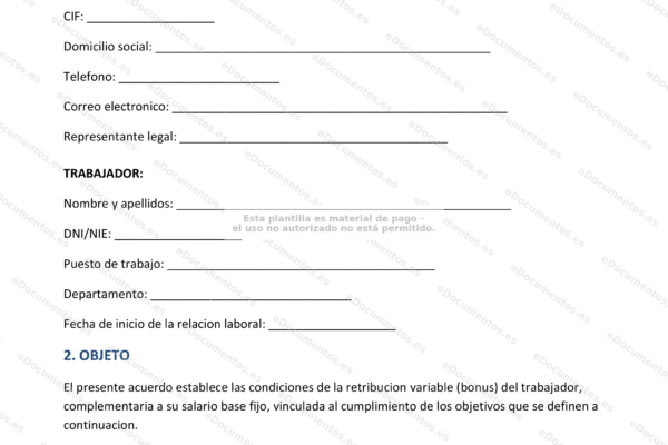 Primera página de un contrato de bonificación, documento con formato escalado