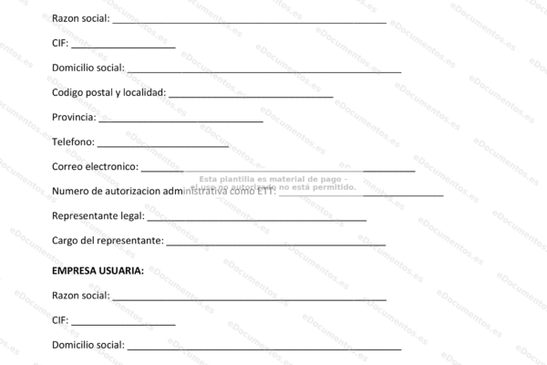 Contrato de cesión de trabajadores con una ETT (empresa de trabajo temporal) - página 1.