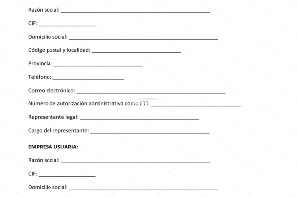 Contrato de cesión de trabajadores con una ETT (empresa de trabajo temporal) - página 1.