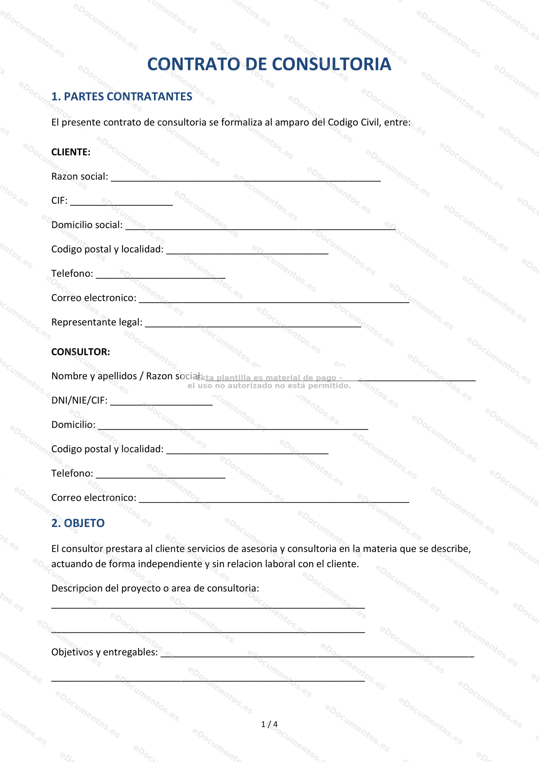 Contrato de consultoría — Modelo editable