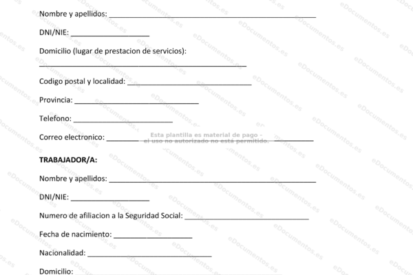 Contrato de empleada del hogar, página 1, documento para trabajo doméstico.