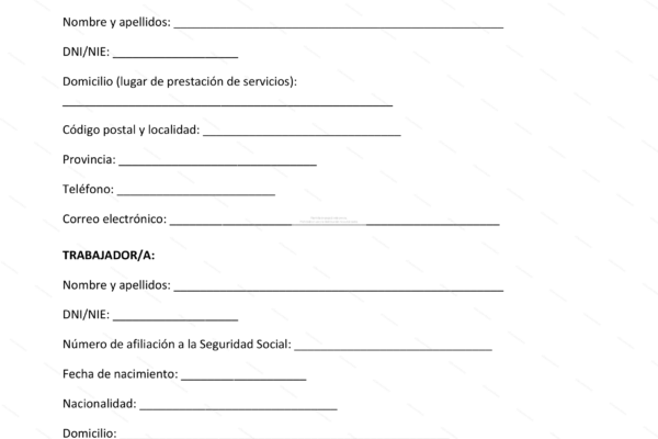 Contrato de empleada del hogar, página 1, documento para trabajo doméstico.