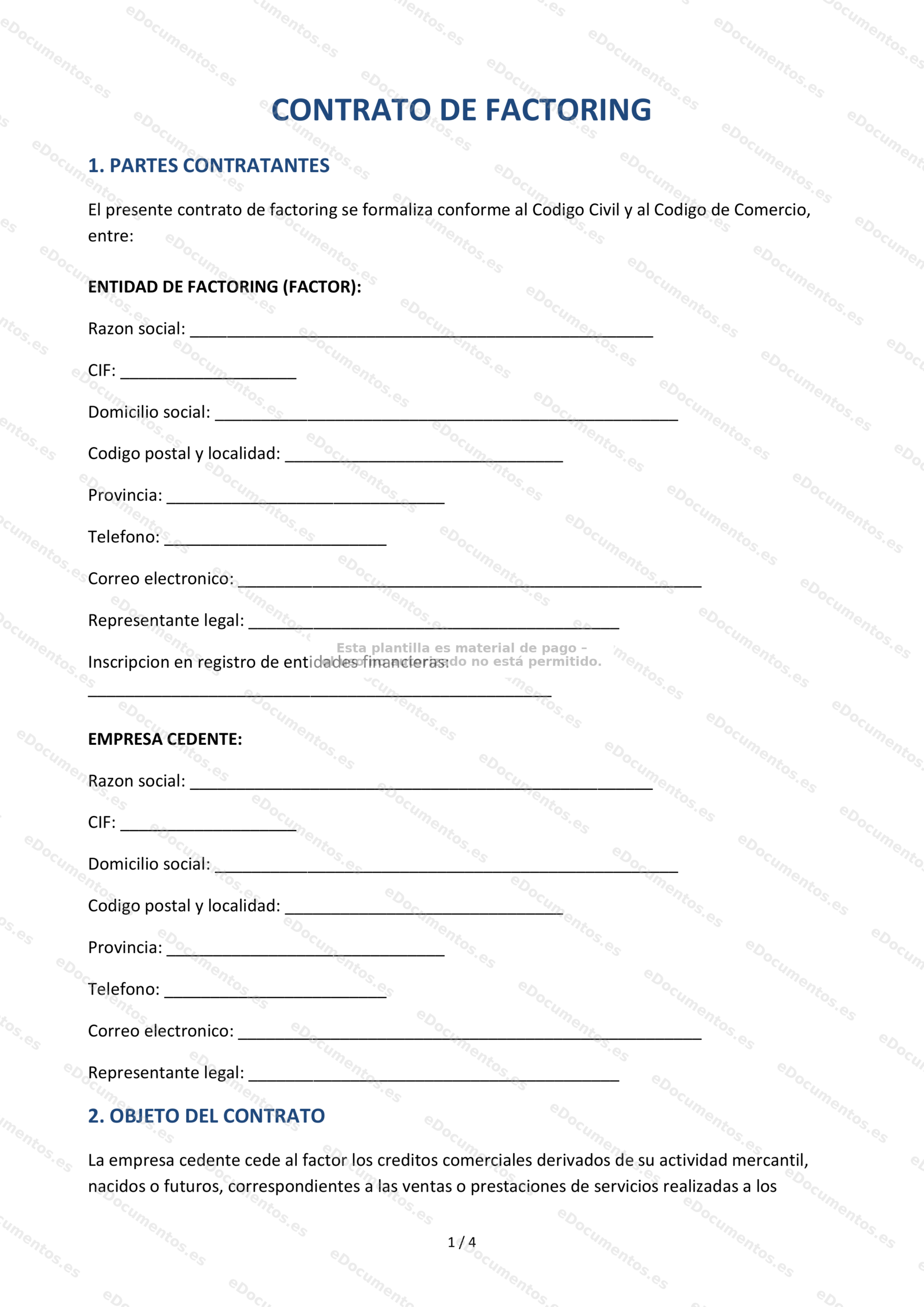 Contrato de factoring — Modelo editable