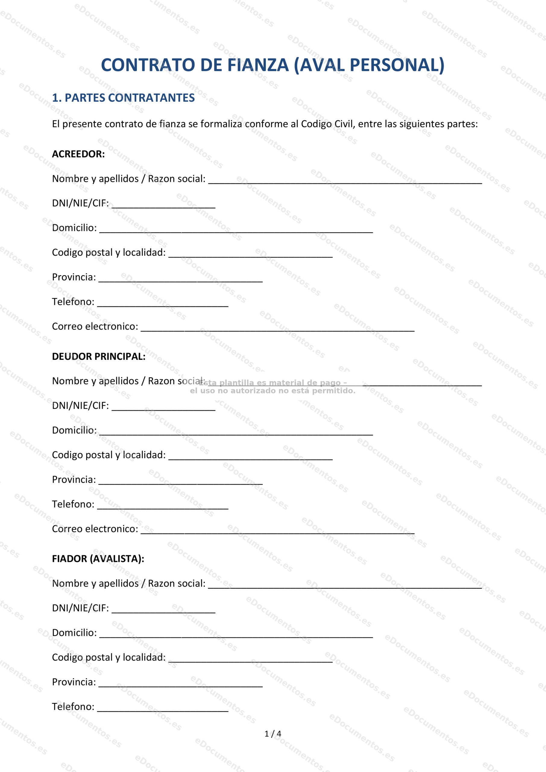 Contrato de fianza personal — Modelo descargable