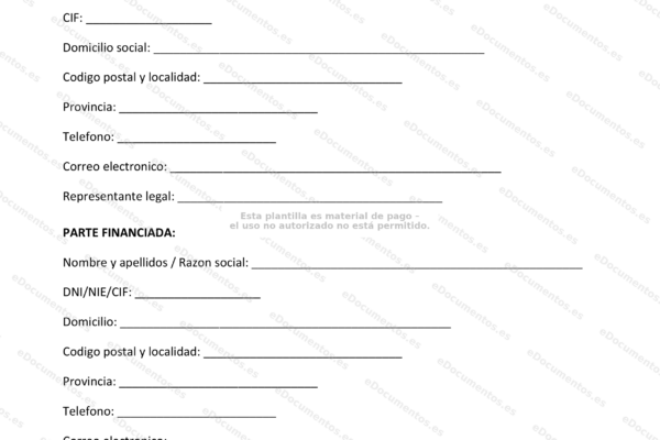 Contrato de financiación, página 1.