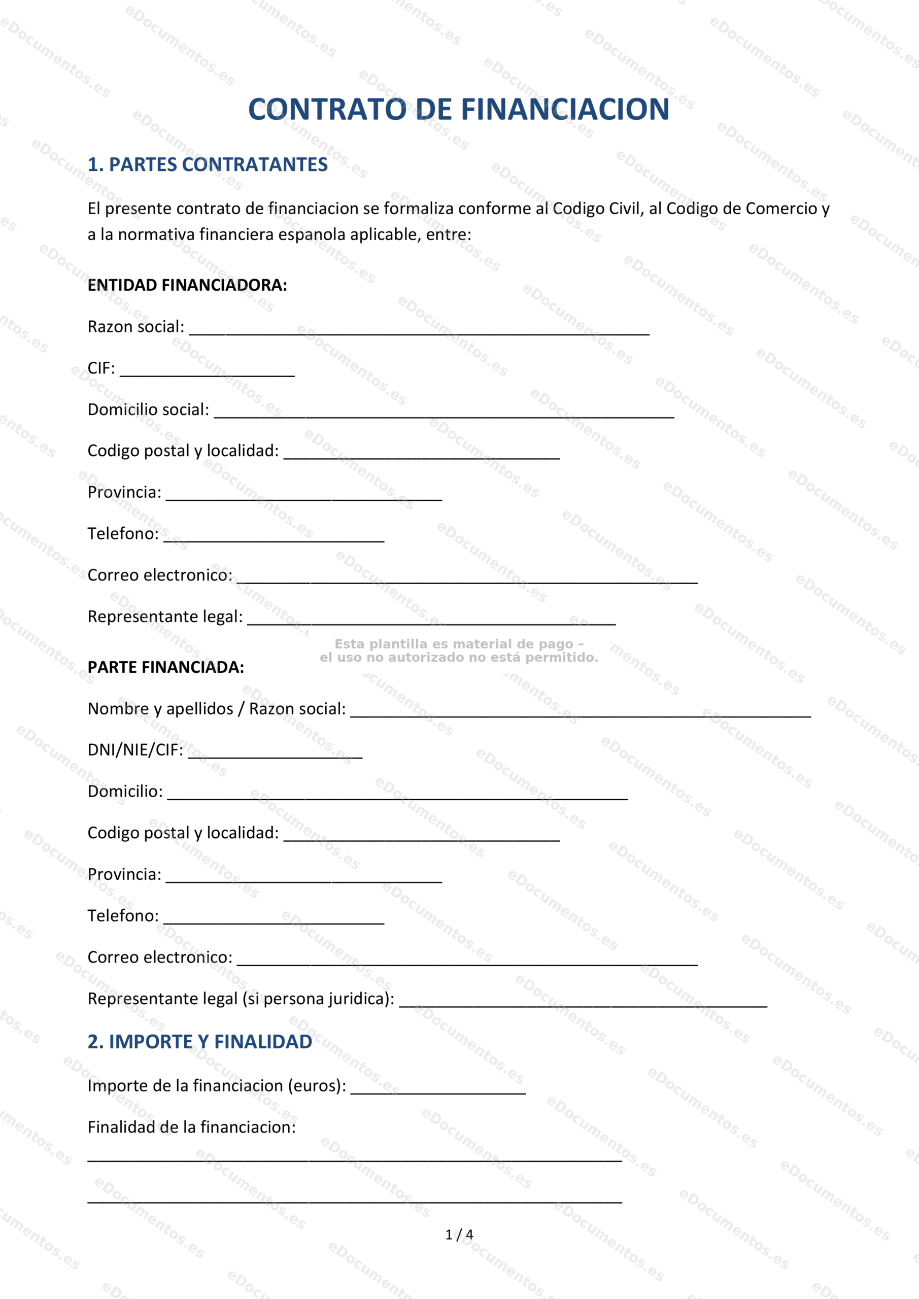 Contrato de financiación — Modelo editable