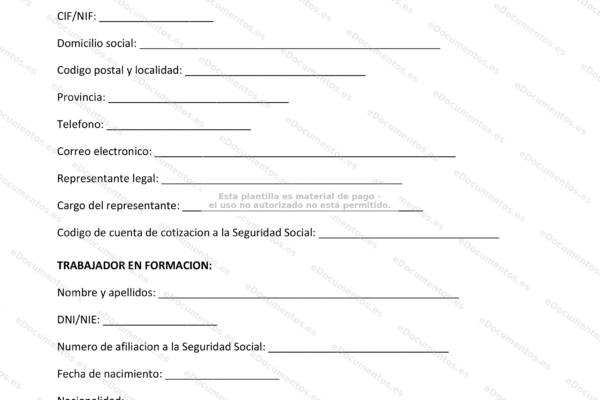 Página 1 del contrato de formación en alternancia, documento con datos del estudiante y la empresa.