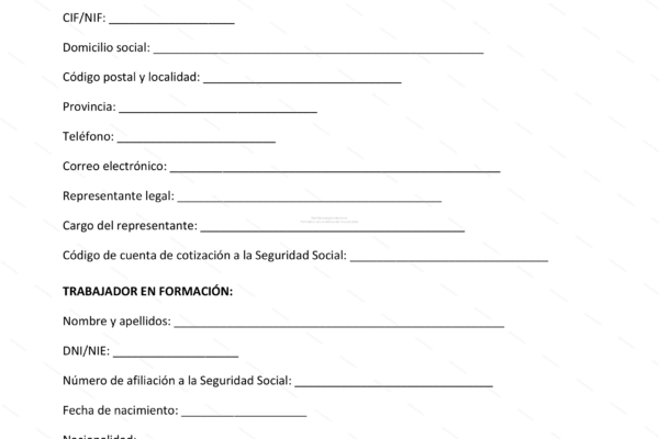 Página 1 del contrato de formación en alternancia, documento con datos del estudiante y la empresa.