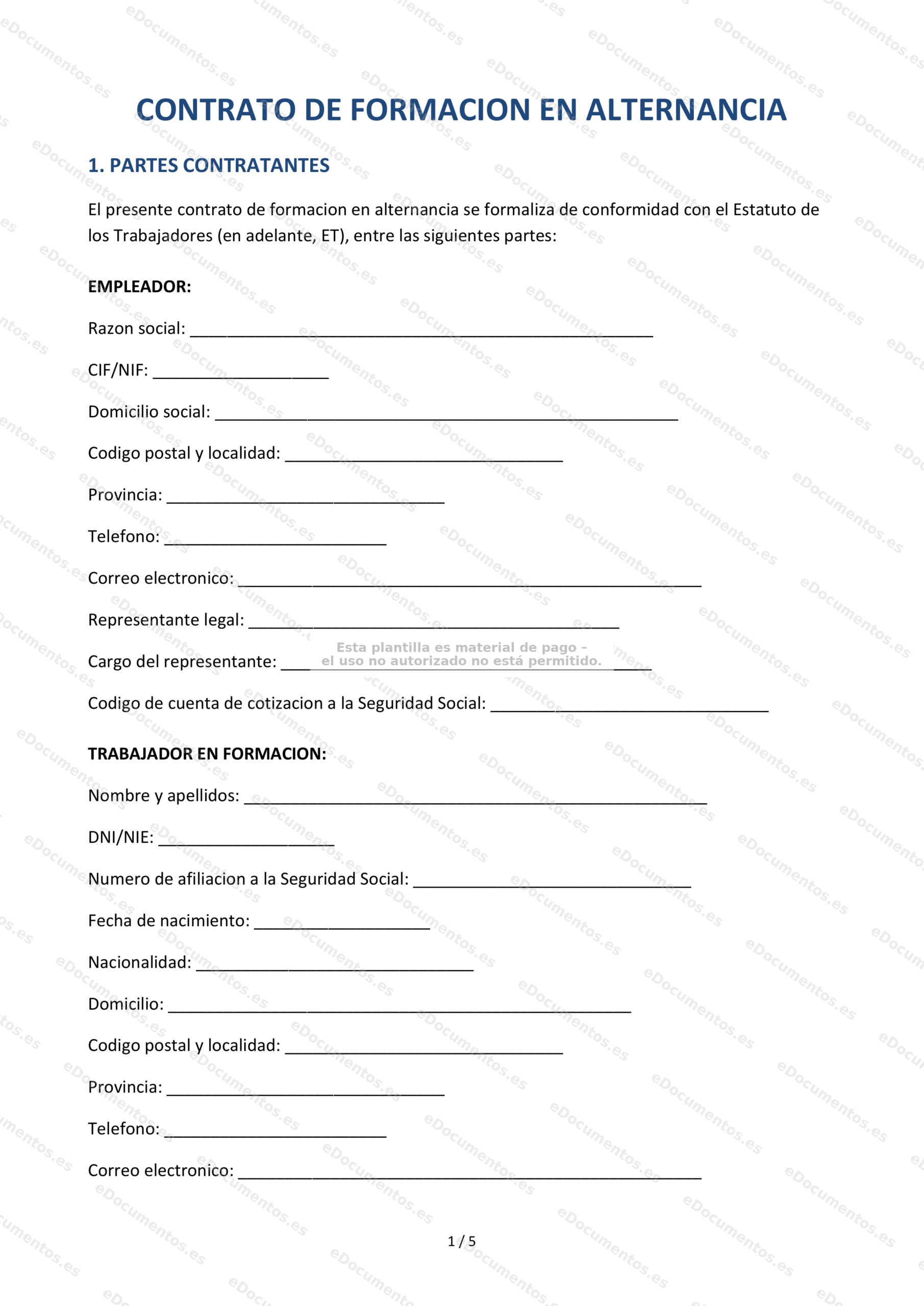 Contrato de formación en alternancia — Modelo descargable