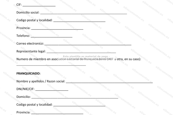 Primera página de un contrato de franquicia, documento legal con texto.