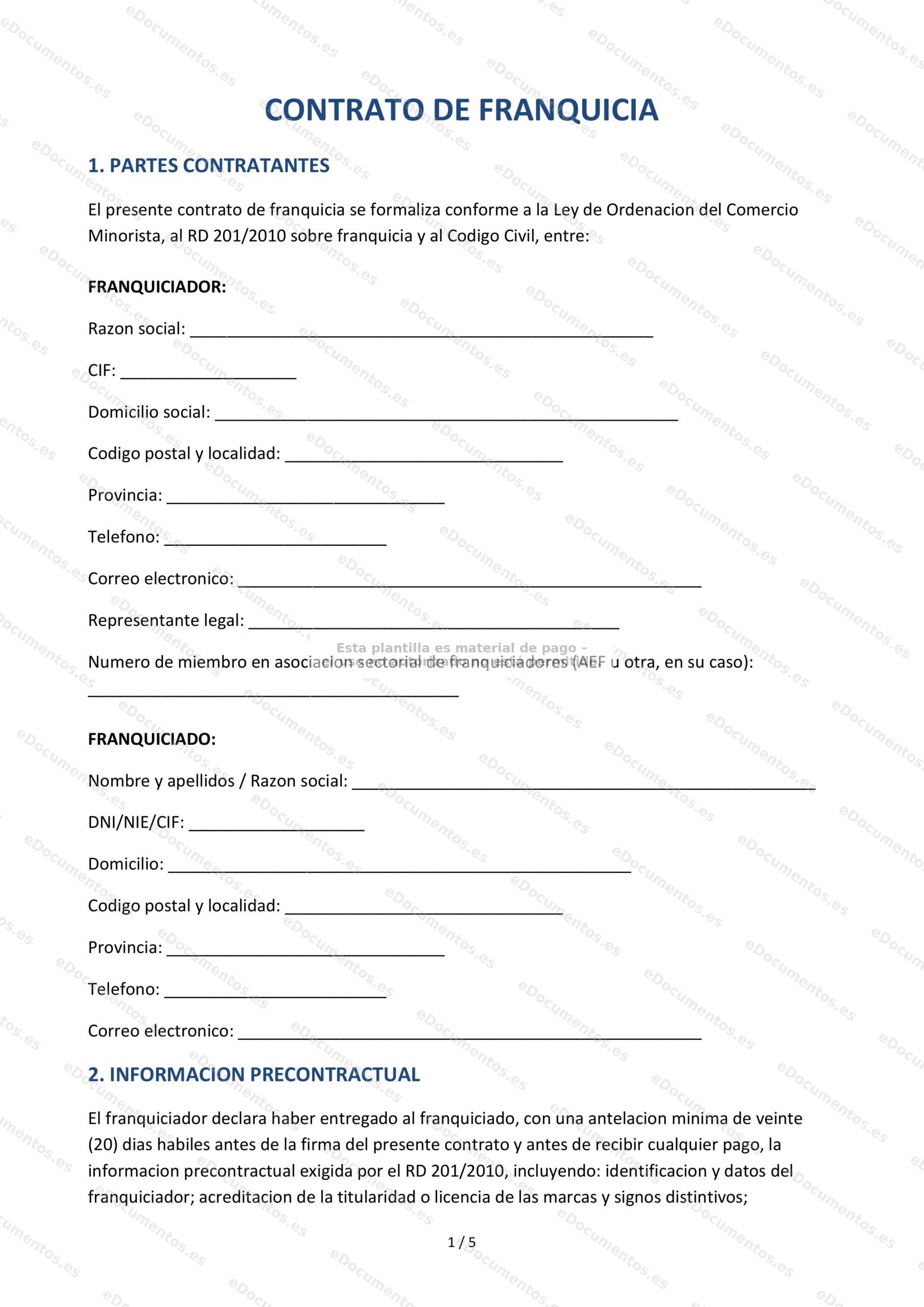 Contrato de franquicia — Plantilla Word & PDF