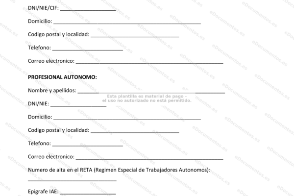 Página 1 de un contrato freelance, documento con texto impreso y formato de contrato.