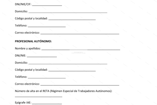 Página 1 de un contrato freelance, documento con texto impreso y formato de contrato.
