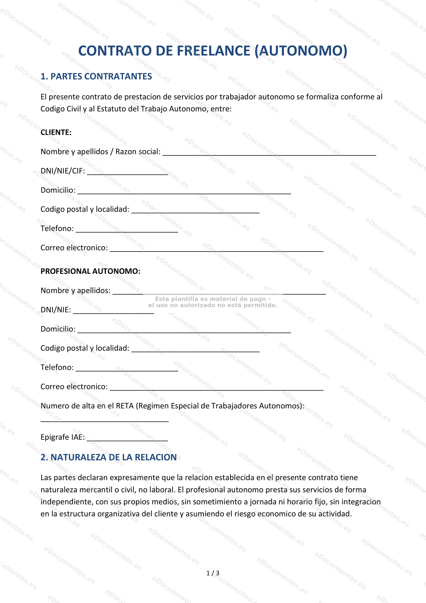 Contrato de freelance — Modelo para autónomos