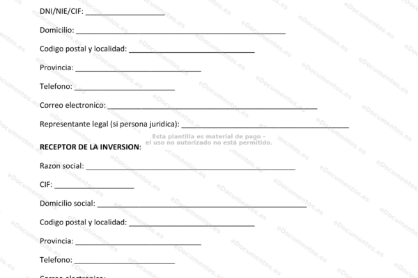 Contrato de inversión de capital, página 1 (escala reducida)