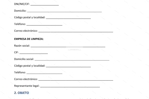 Página 1 de un contrato de servicios de limpieza.