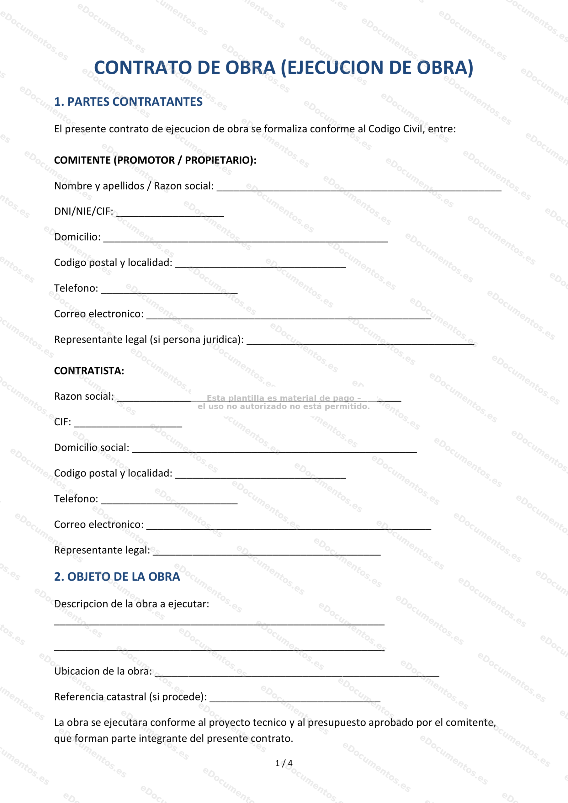 Contrato de obra — Plantilla Word & PDF