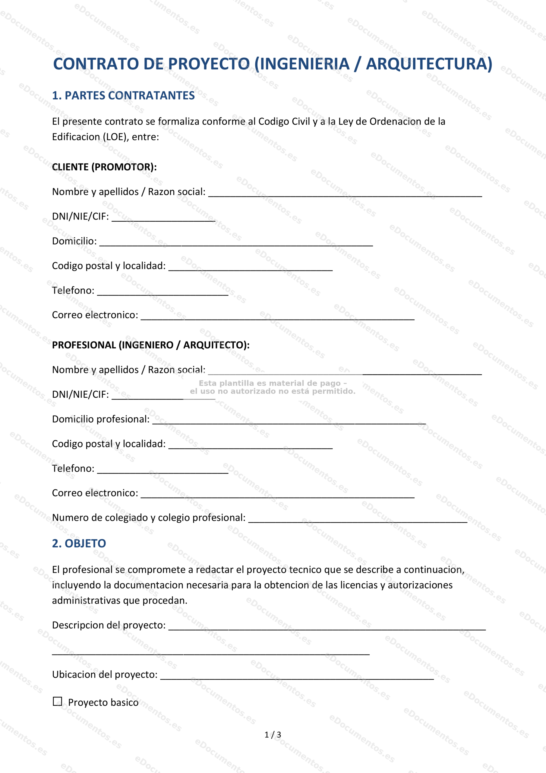 Contrato de proyecto de ingeniería o arquitectura — Modelo editable