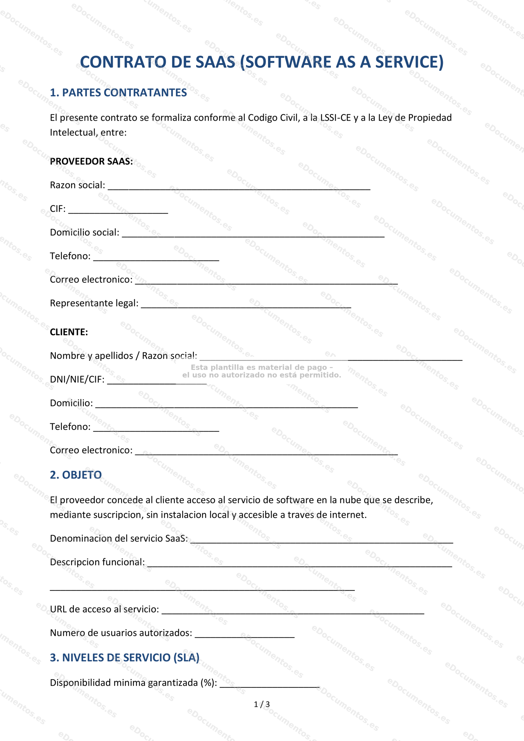 Contrato SaaS (Software as a Service) — Plantilla Word & PDF