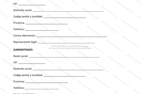 Página 1 de un contrato de suministro, documento con texto legal y encabezados.