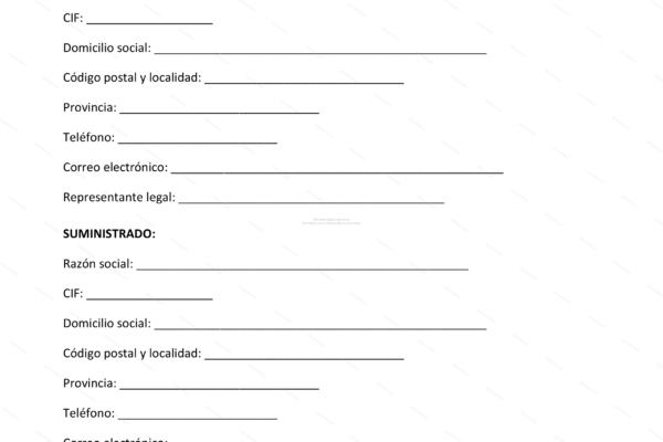 Página 1 de un contrato de suministro, documento con texto legal y encabezados.