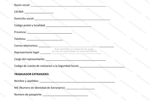 Página 1 de un contrato de trabajo para extranjeros.