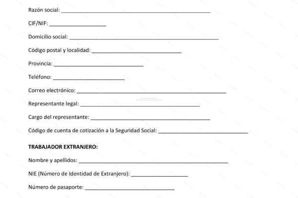 Página 1 de un contrato de trabajo para extranjeros.