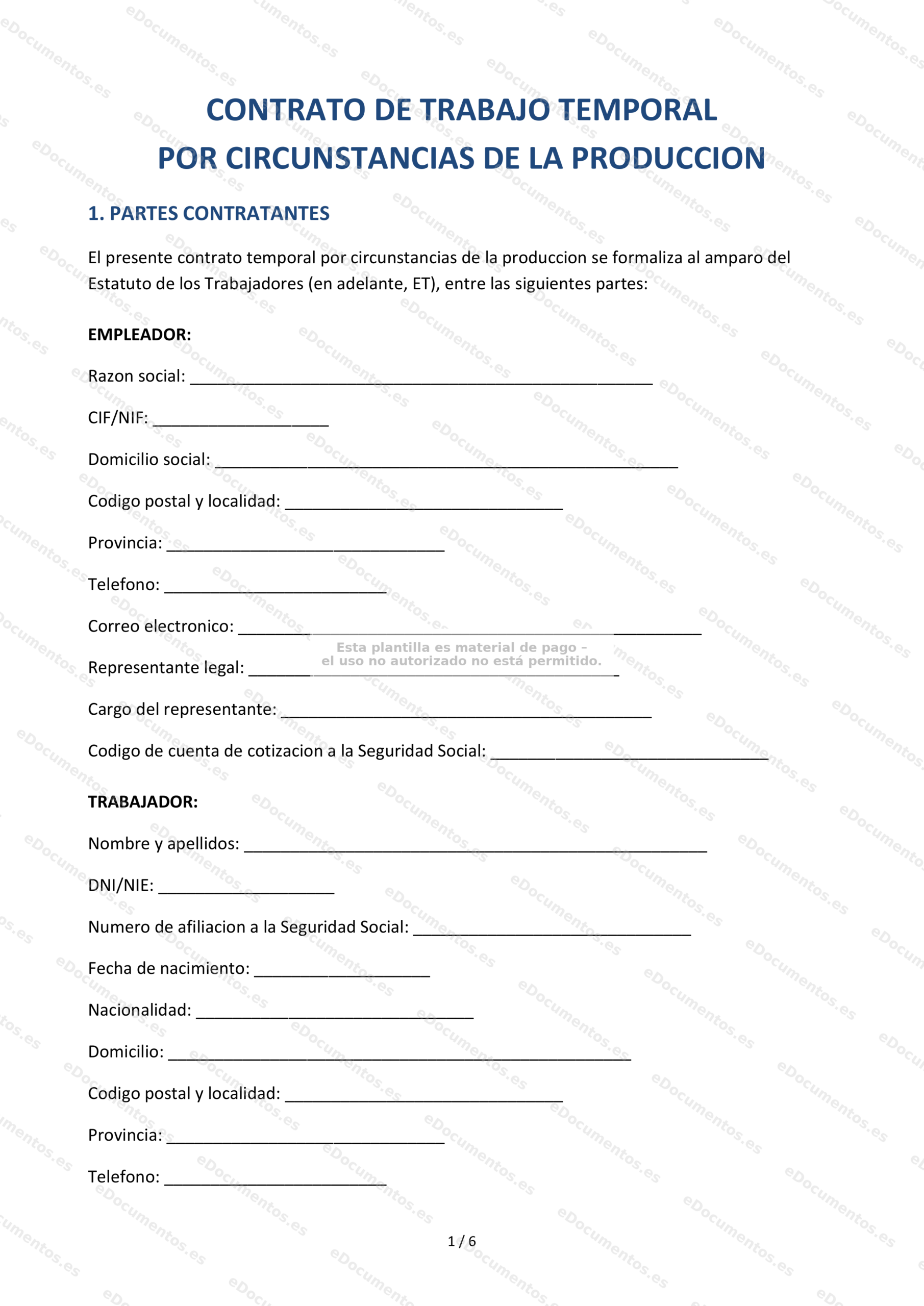 Contrato temporal por circunstancias de la producción — Modelo editable