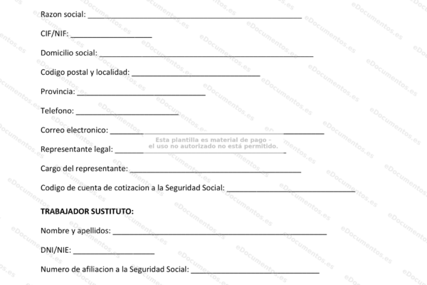 Contrato de trabajo temporal por sustitución, página 1