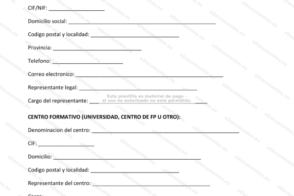 Página 1 de un convenio de prácticas no laborales