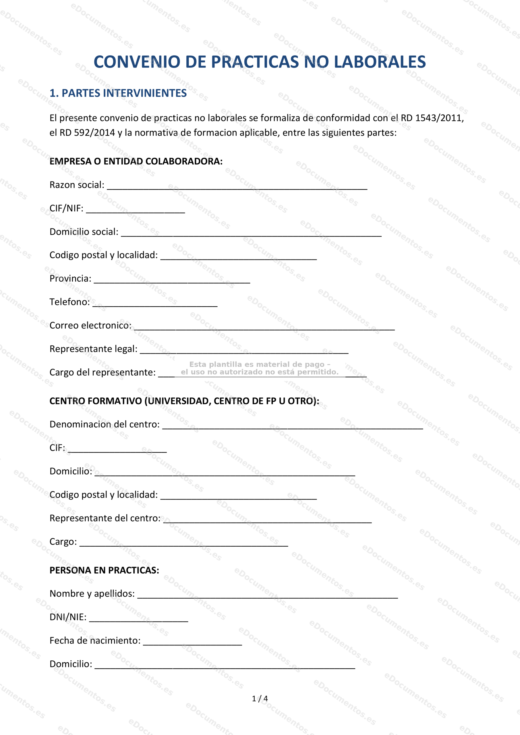 Convenio de prácticas no laborales — Modelo descargable