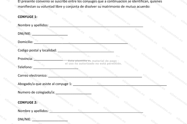 Primera página de un convenio regulador de divorcio, documento legal escaneado.