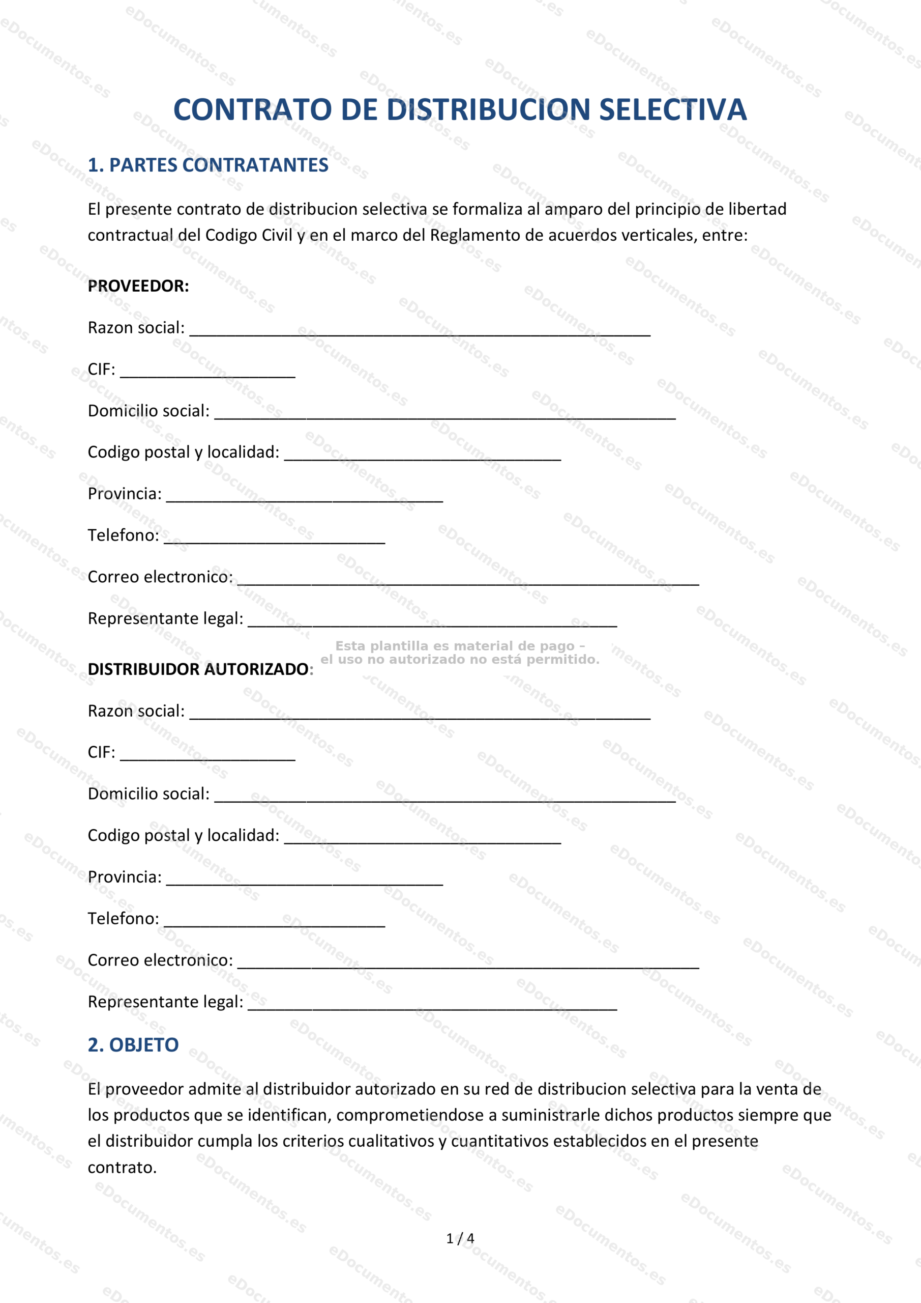 Contrato de distribución selectiva — Modelo editable