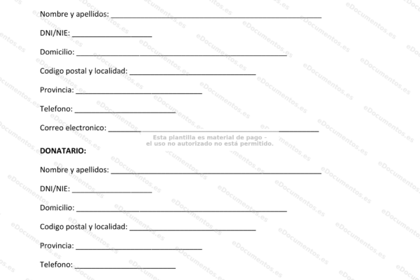 Página 1 de un documento sobre donación de bienes muebles.