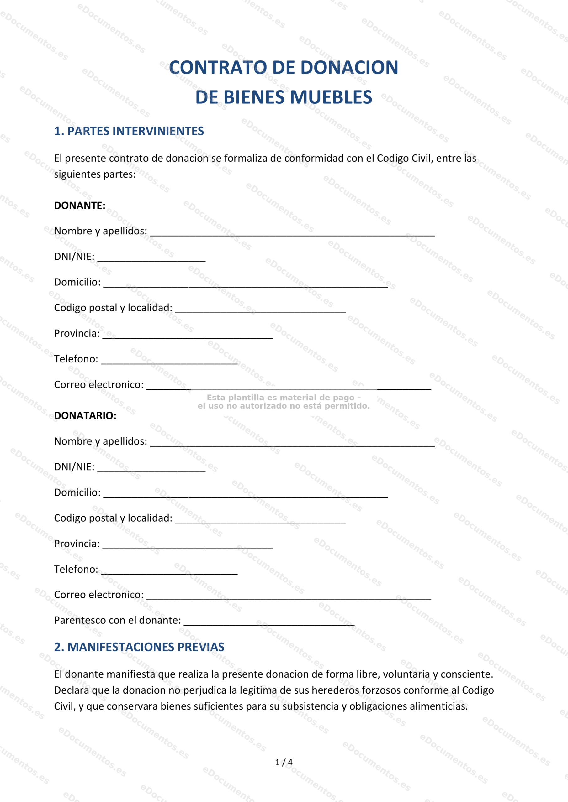 Donación de bienes muebles — Modelo descargable
